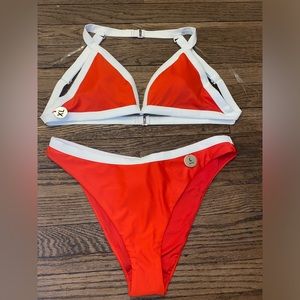 Red and White two piece bikini